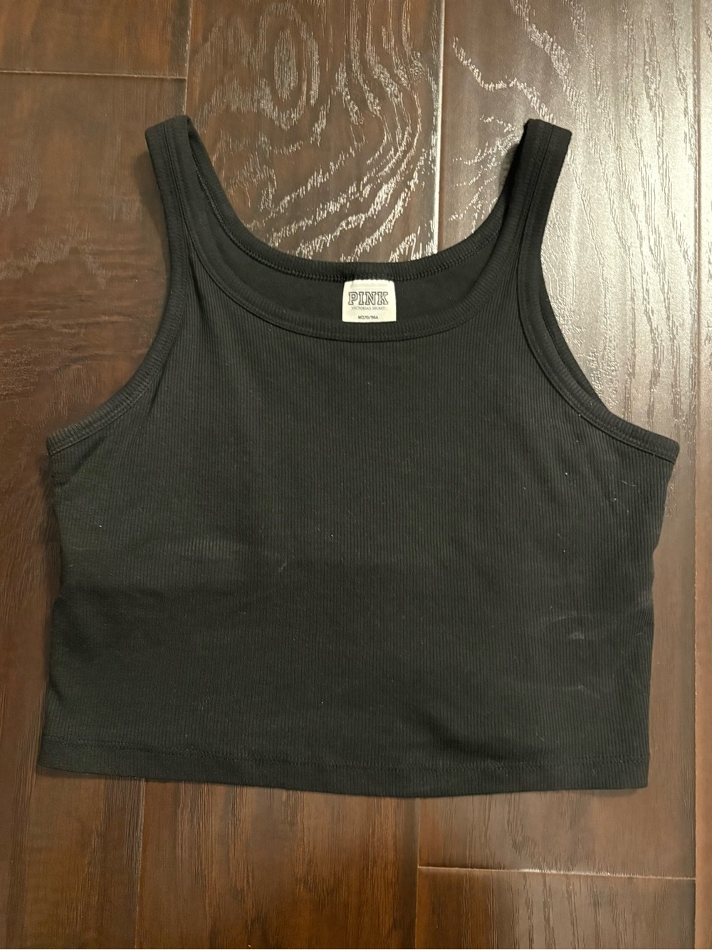 PINK Victoria's Secret Black Ribbed Crop Tank Top